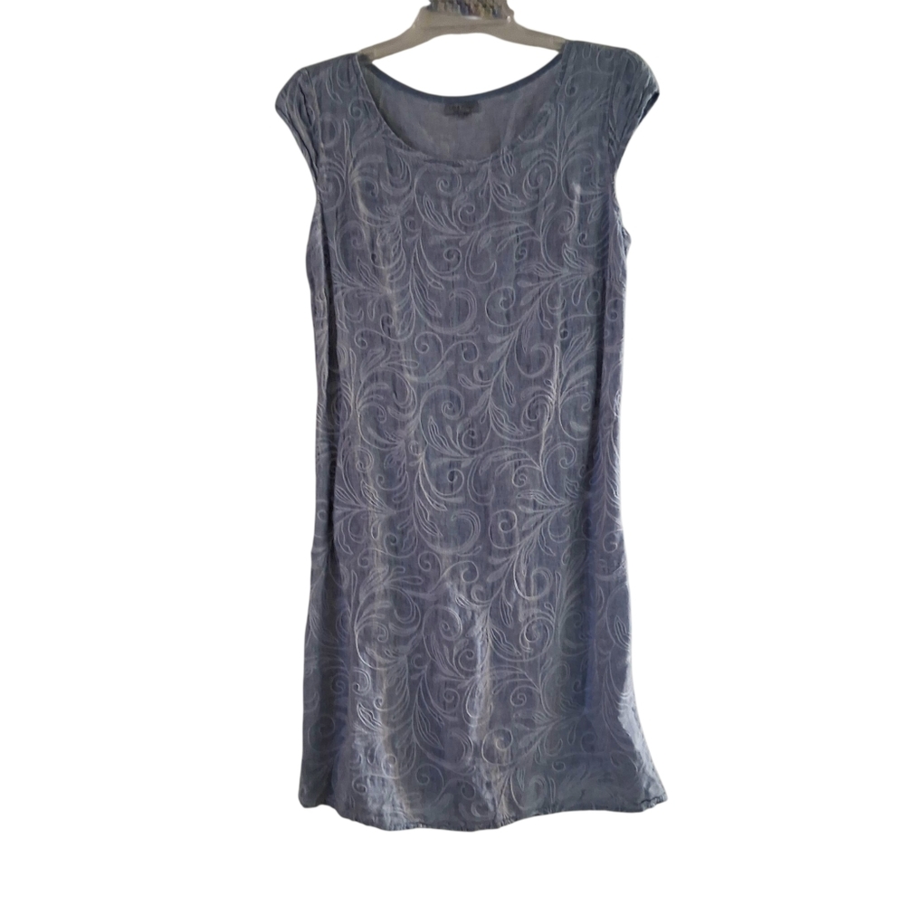Lina Tomei Embroidered Linen Mini Sheath Dress